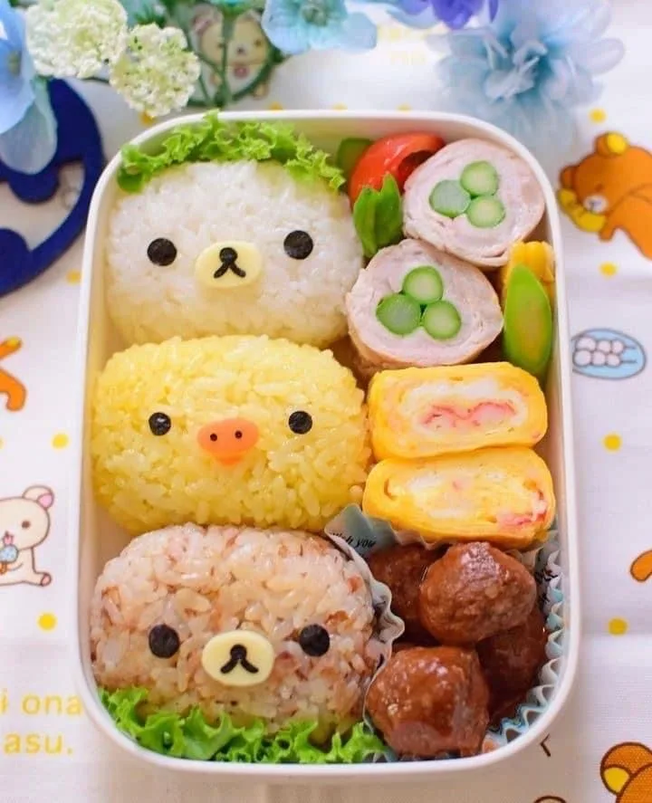 Bento, almoço, com arroz, legumes e outras proteínas